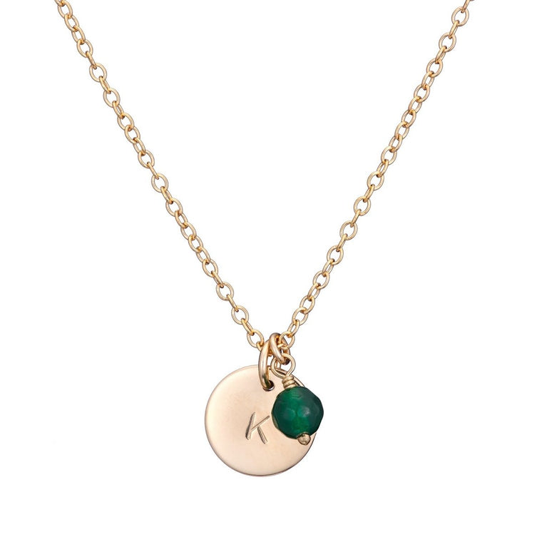 Gold Initial Necklace + Birthstone - Lulu + Belle Jewellery