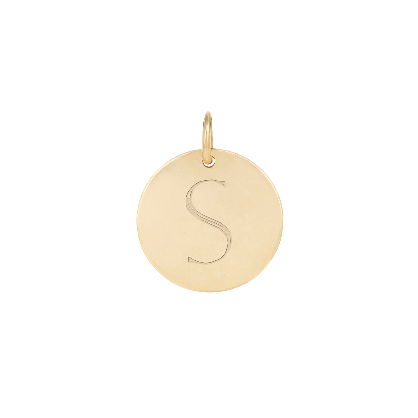 medium engraved disc with initial in gold 