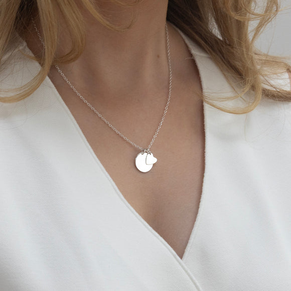 silver midi name necklace and heart 