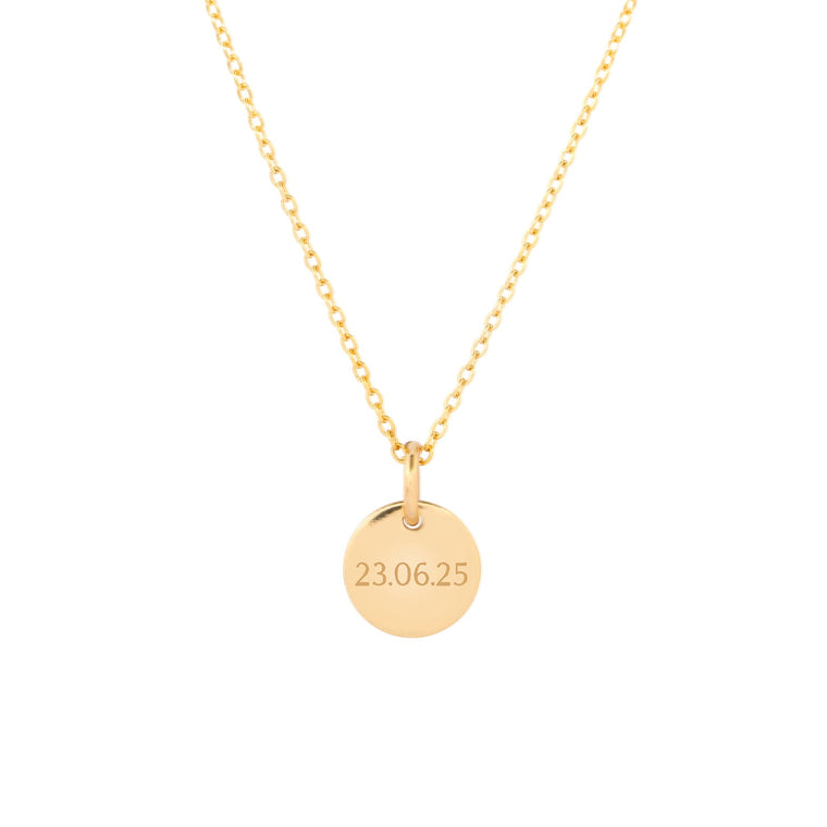 9 ct gold disc necklace with date 