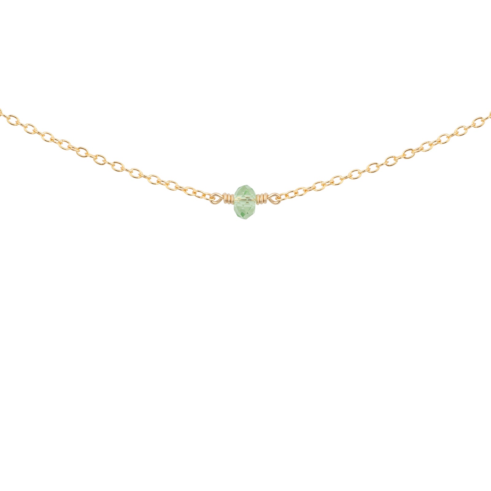 August birthstone necklace with peridot crystal in gold filled 