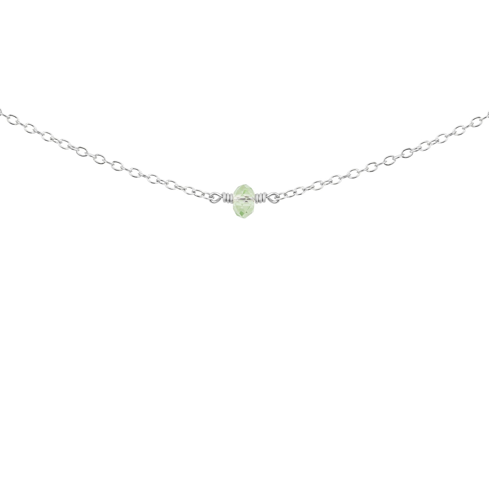 August birthstone necklace silver with peridot crystal 