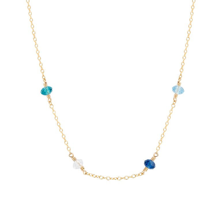 family birthtstone necklace gold with four birthstones 