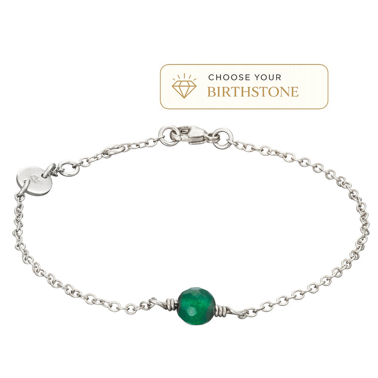 initial and birthstone bracelet silver product shot 