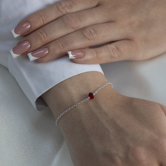 july birthstone bracelet silver with ruby crystal 