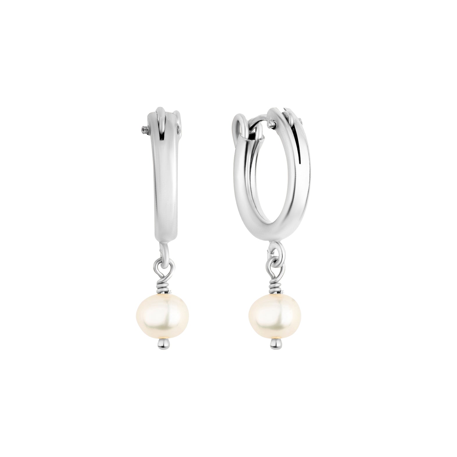 June Birthstone Hoop Earrings Silver - Pearl