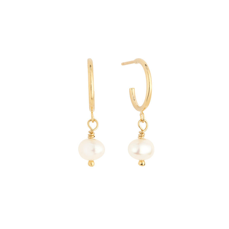 Kate freshwater pearl hoop earrings gold product shot 