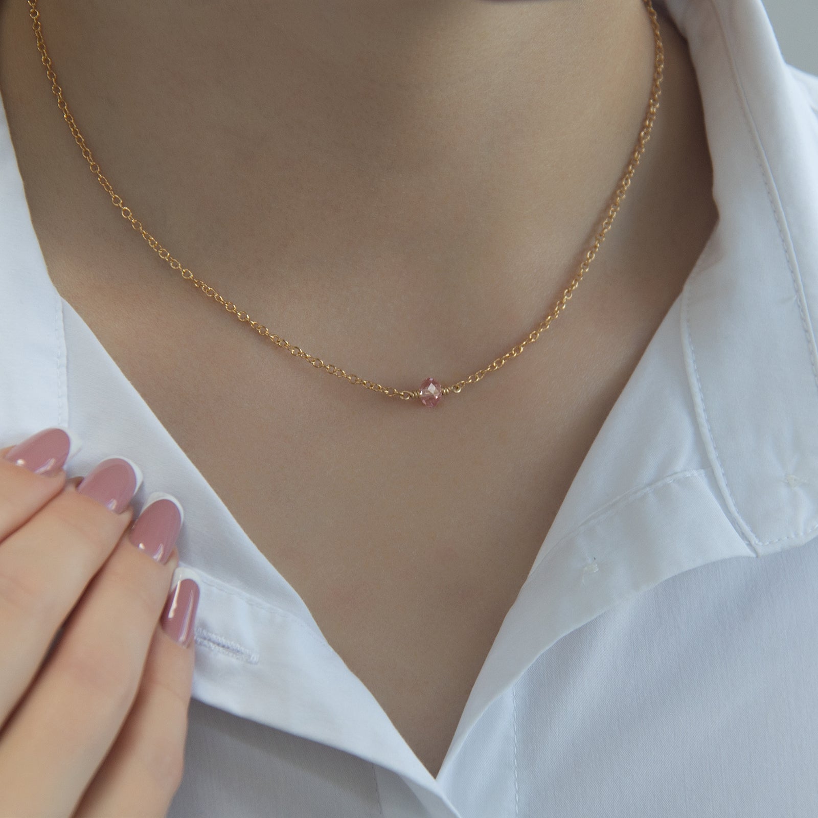 October birthstone necklace gold lifestyle 