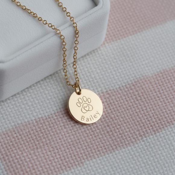 personalised paw necklace gold 