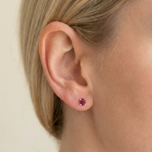Sterling silver Ruby stud earrings, July birthstone jewellery by Lulu + Belle
