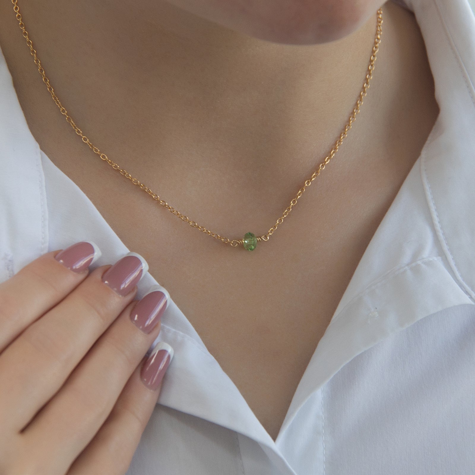 august birthstone necklace gold lifestyle 