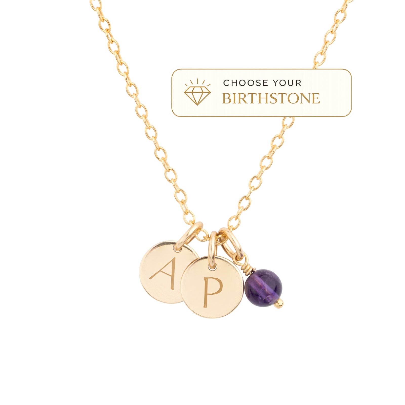 dainty gold initial necklace and birthstone product image