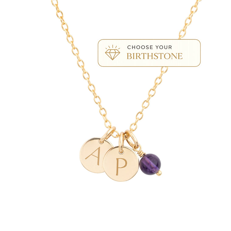 dainty gold initial necklace and birthstone product image