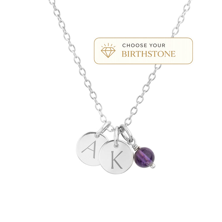 dainty sterling silver initial necklace and birthstone lulu and belle 