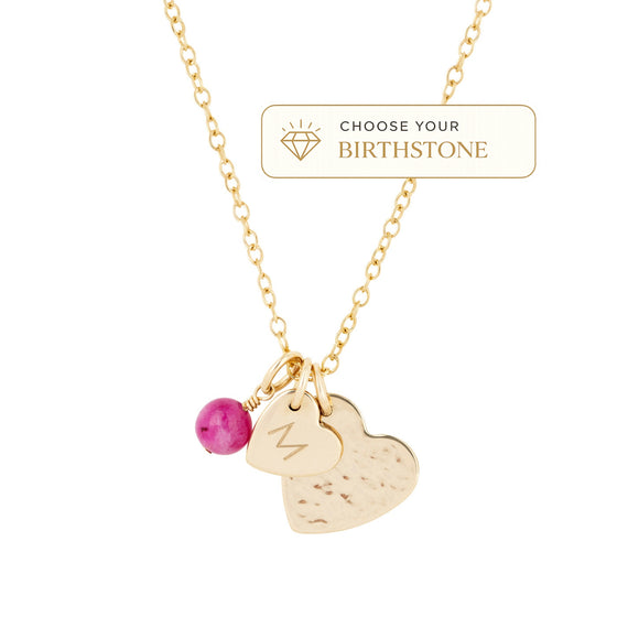 double heart necklace with birthstone gold product image 