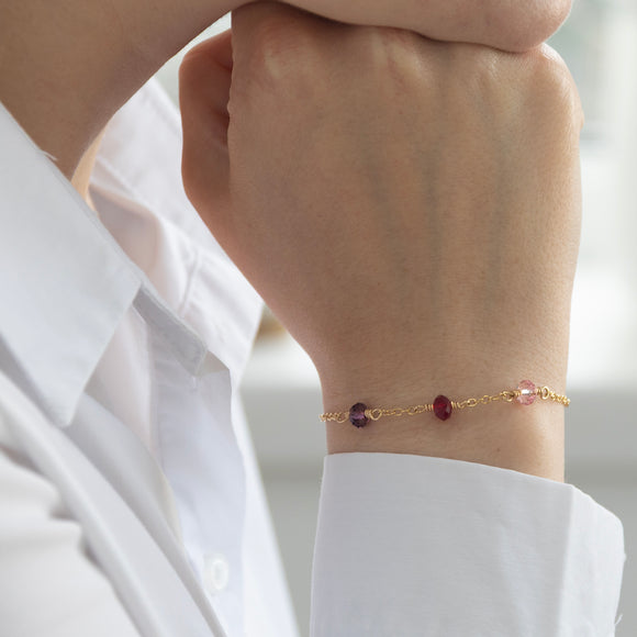 family birthstone bracelet with three birthstones 