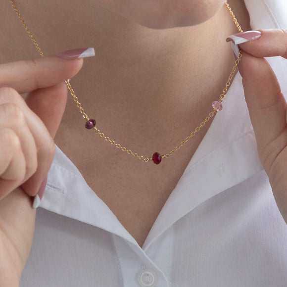 family birthstone necklace gold with three birthstones 