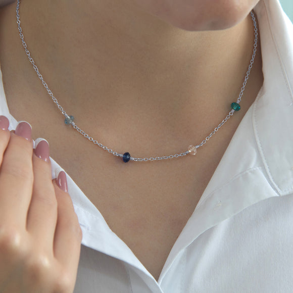family birthstone necklace silver with 4 birthstones 