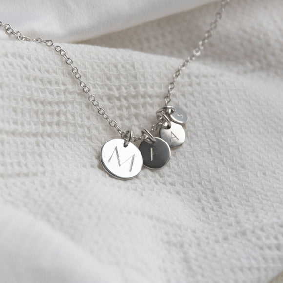 silver family initial necklace 