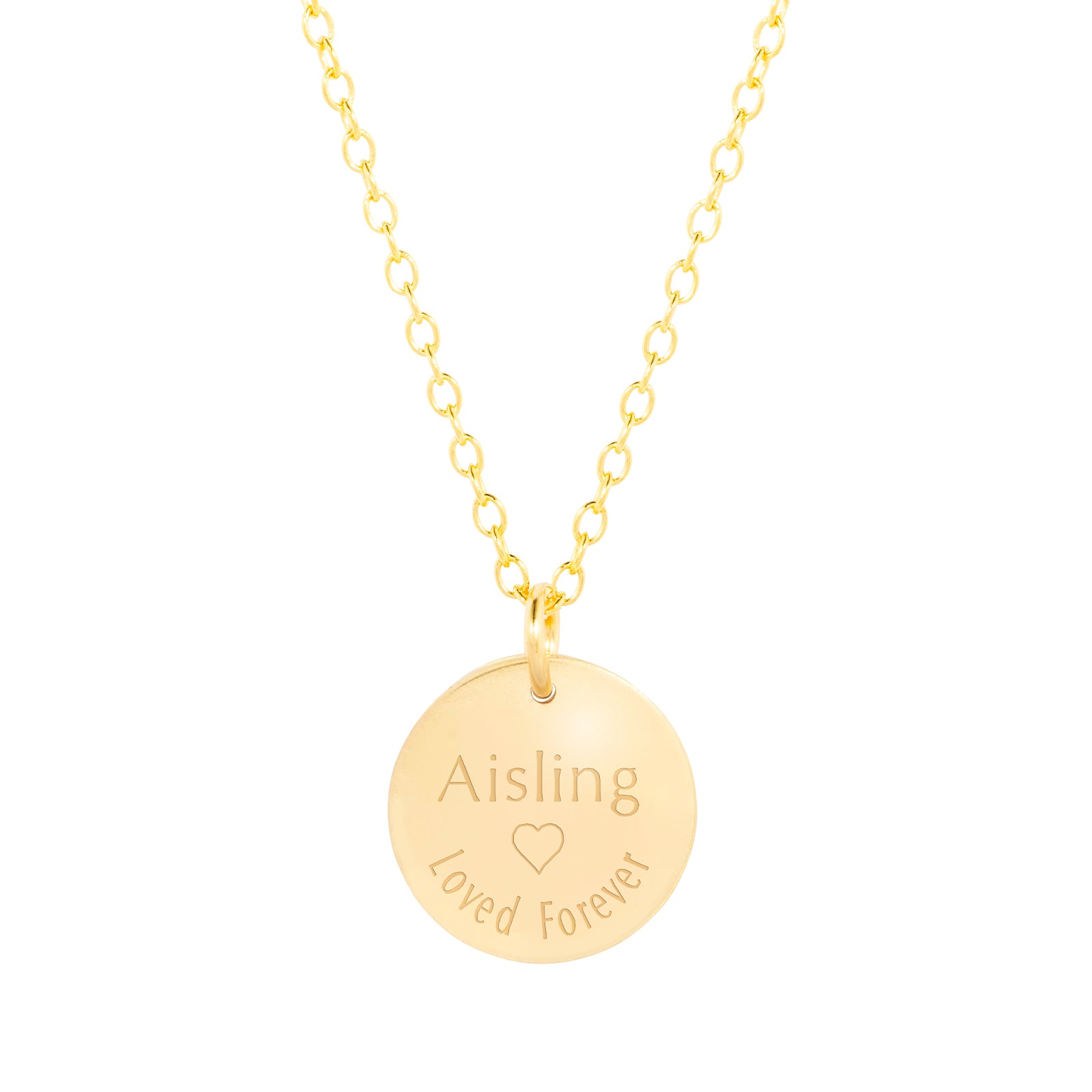 back of forget me not memorial necklace product shot in gold 