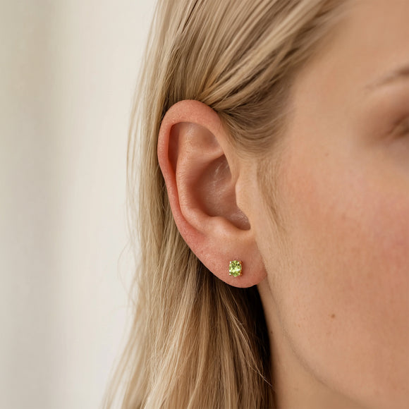 Sterling silver Peridot stud earrings, August birthstone jewellery by Lulu + Belle