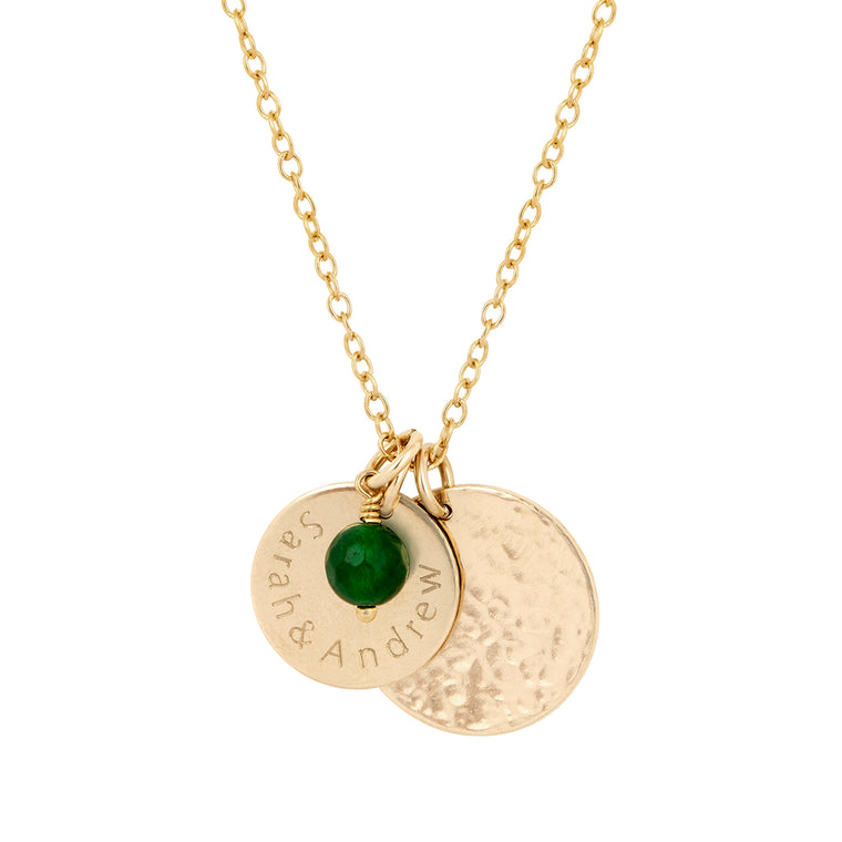 Gold Personalised necklace with double disc and birthstone - Lulu and Belle
