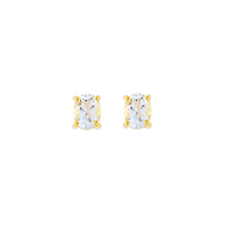 Gold Aquamarine stud earrings, March birthstone jewellery by Lulu + Belle