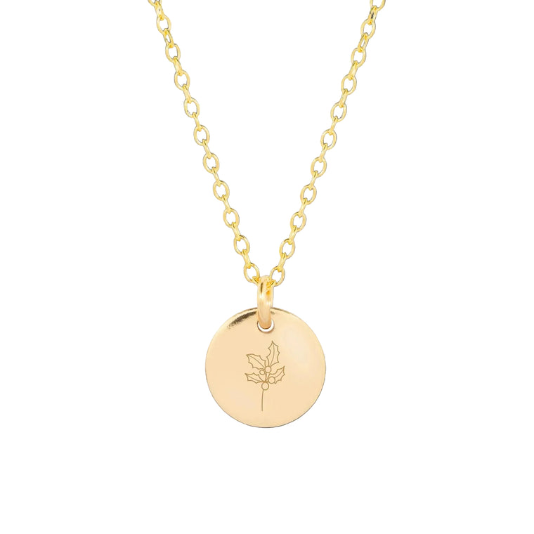 12mm gold birth flower necklace - december holly