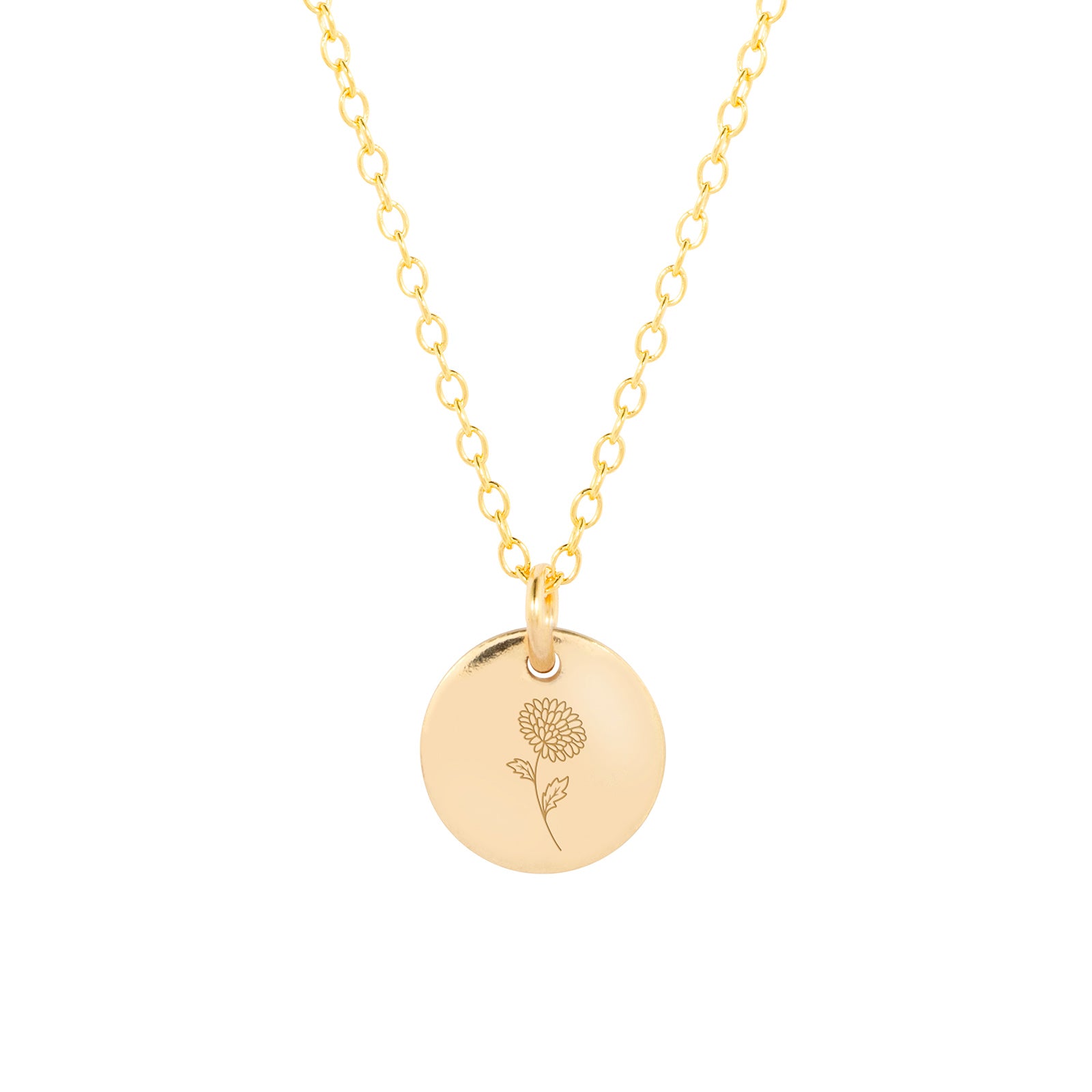 12mm gold birth flower necklace - november chrysanthemum