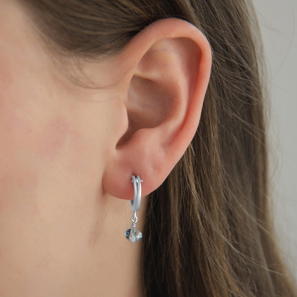 March Birthstone Hoop Earrings Silver