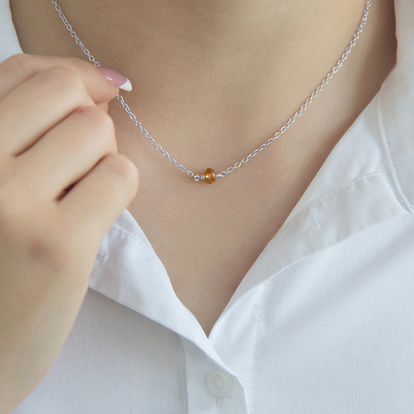 November birthstone necklace silver with topaz crystal 