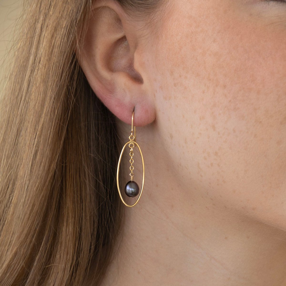 Peacock Pearl Oval Drop Earrings Gold Lulu Belle Jewellery