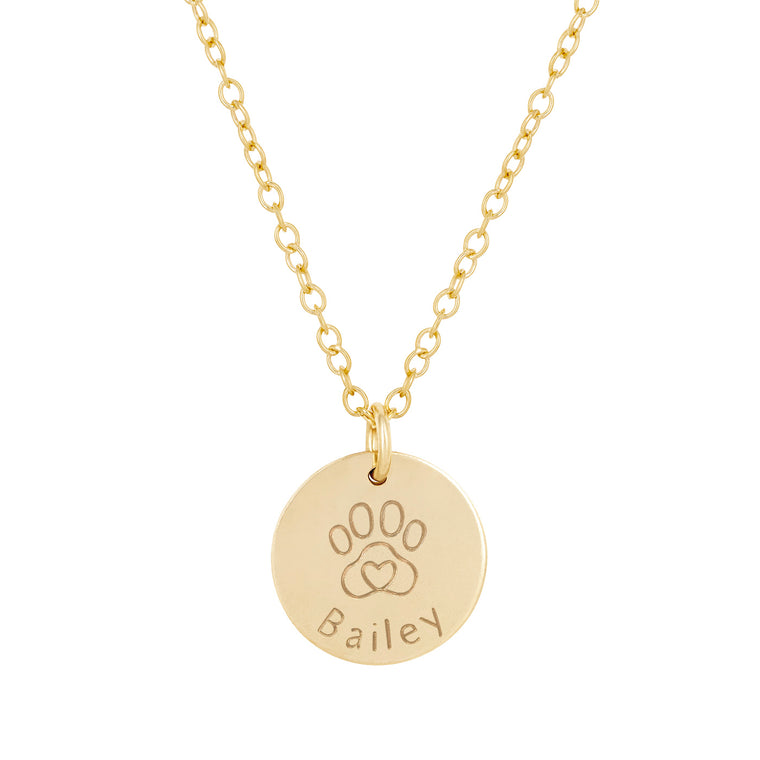 personalised paw necklace gold 