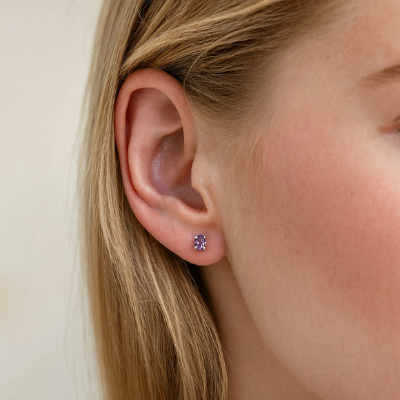 Sterling silver Amethyst stud earrings, February birthstone jewellery by Lulu + Belle