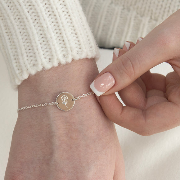 silver birth flower bracelet - june rose