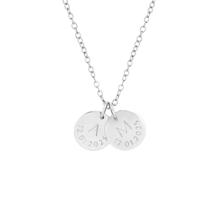 engraved silver date and initial necklace lulu and belle 