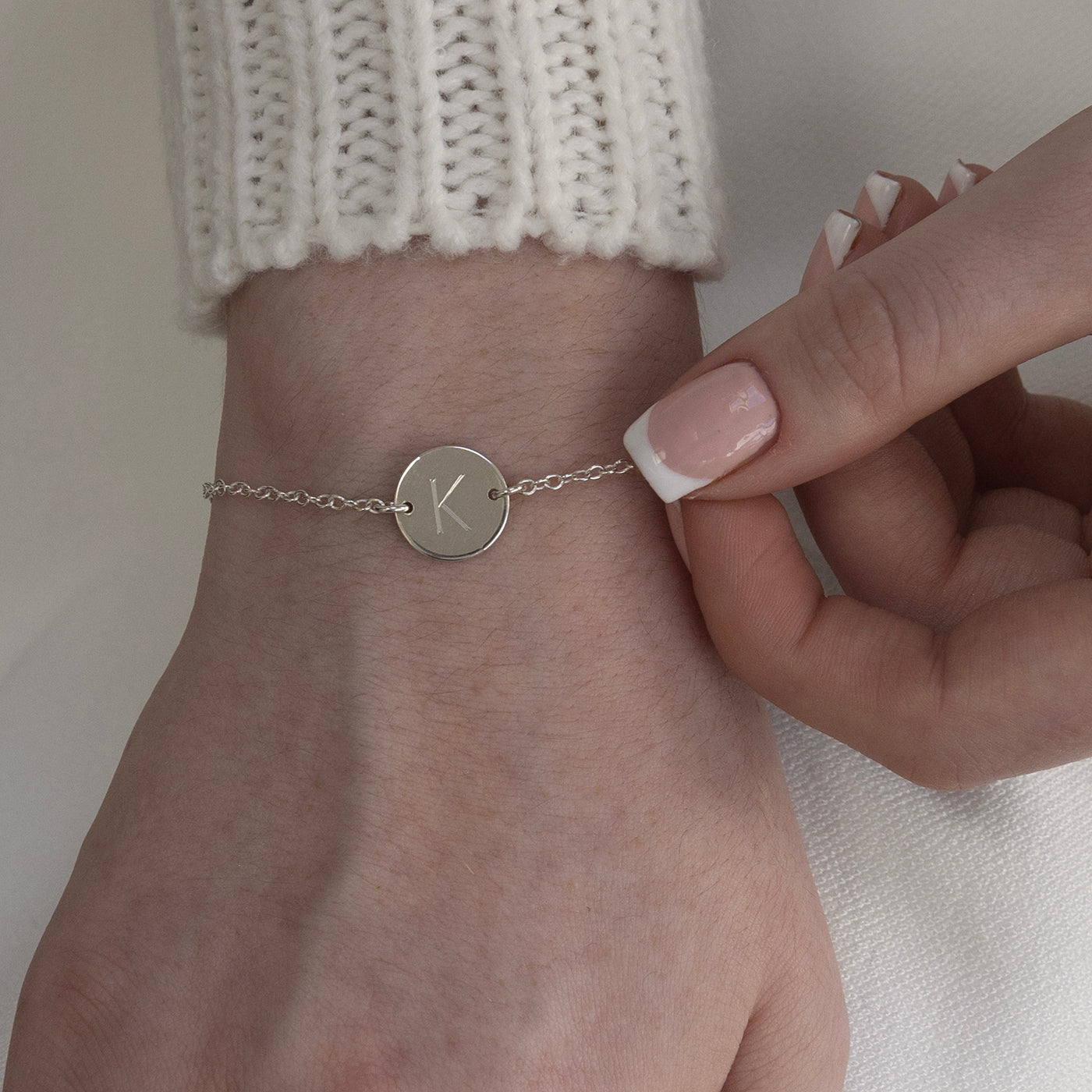 Irish handmade silver bracelet with engraved initial charm – meaningful personalised gift for her
