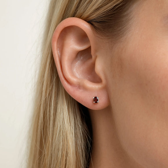 Sterling silver garnet stud earrings, January birthstone jewellery by Lulu + Belle