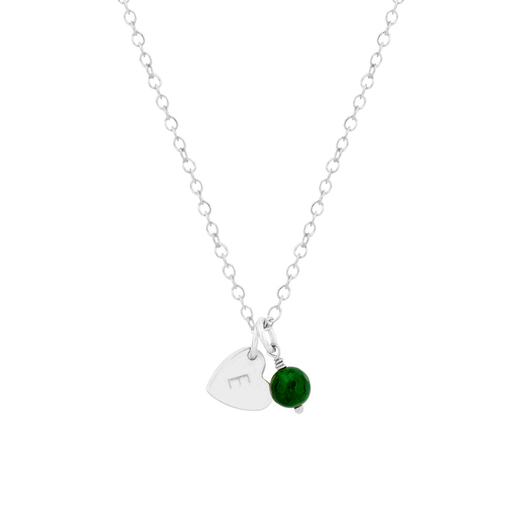 Silver birthstone necklace with heart initial