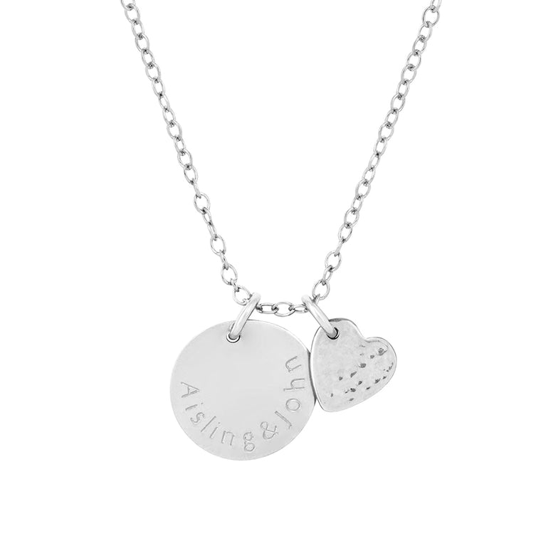 silver midi name necklace and heart 