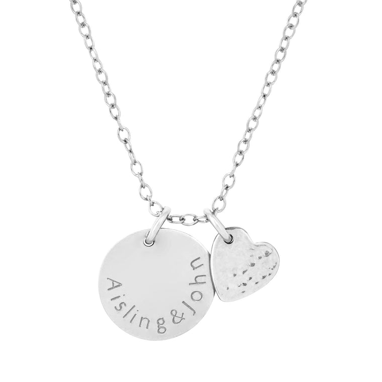 silver midi name necklace and heart 