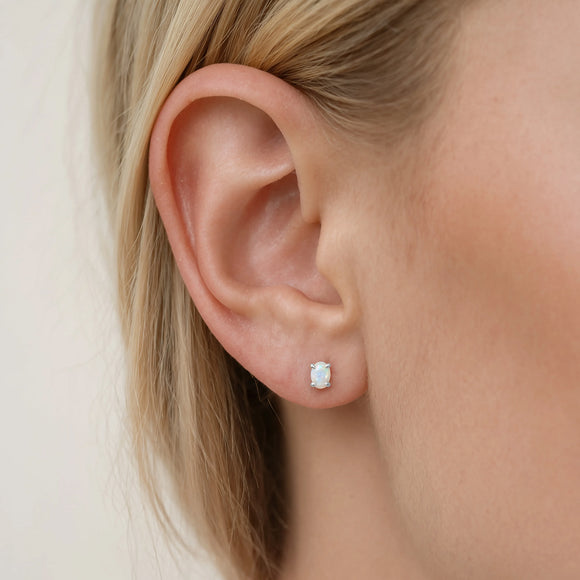 Sterling silver Moonstone stud earrings, June birthstone jewellery by Lulu + Belle