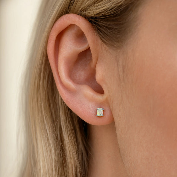 Sterling silver Opal stud earrings, October birthstone jewellery by Lulu + Belle