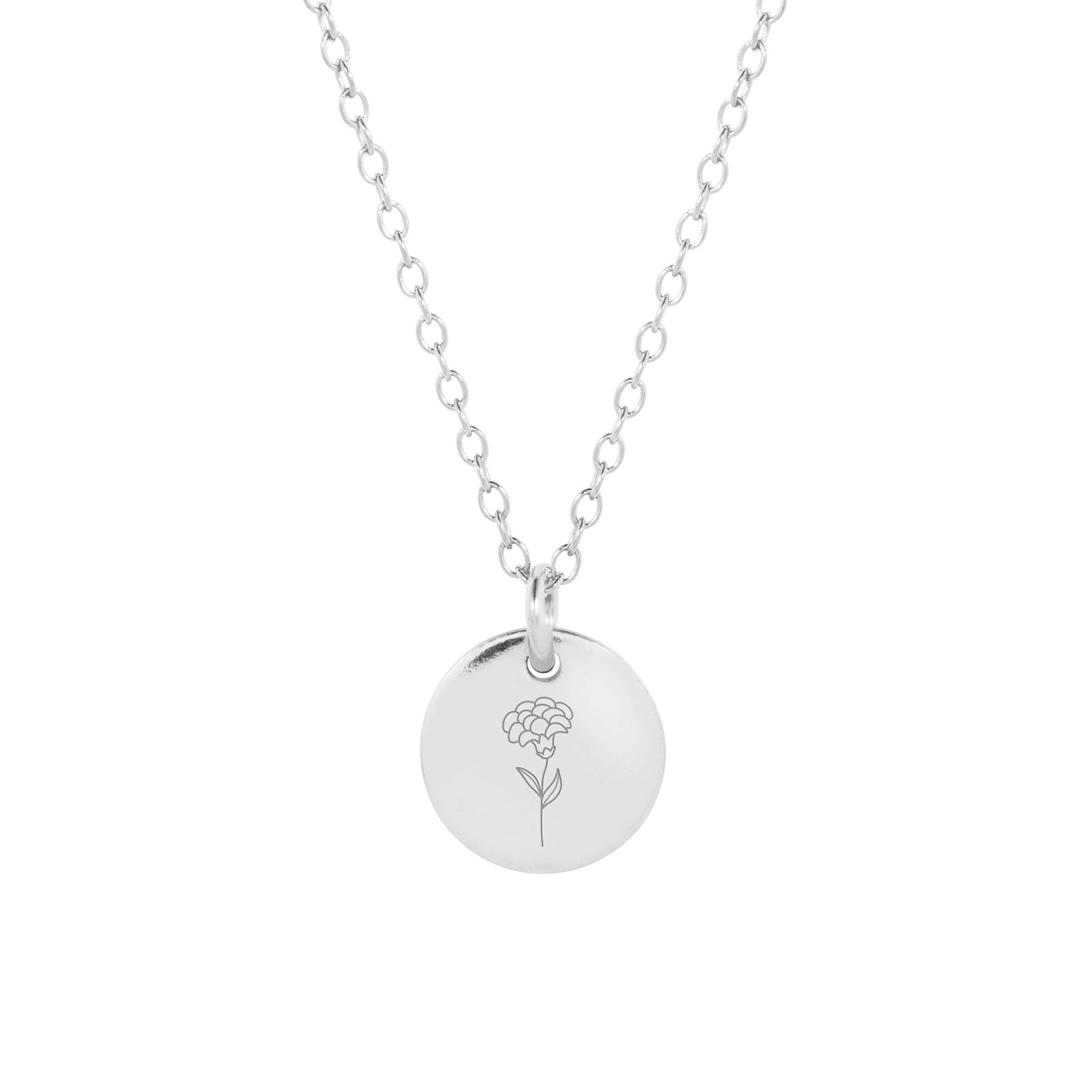 12mm silver birth flower necklace - january carnation 