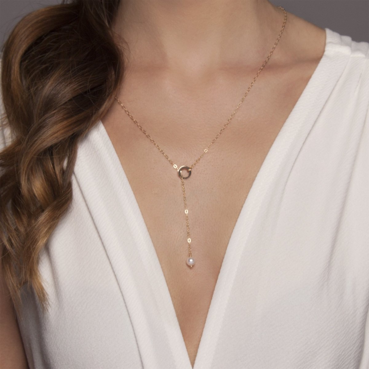 LUNA Freshwater Pearl Lariat Gold