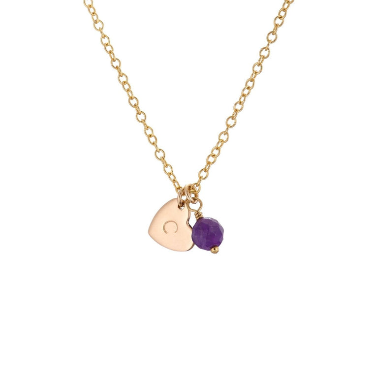 Gold birthstone necklace with heart initial - Lulu + Belle Jewellery