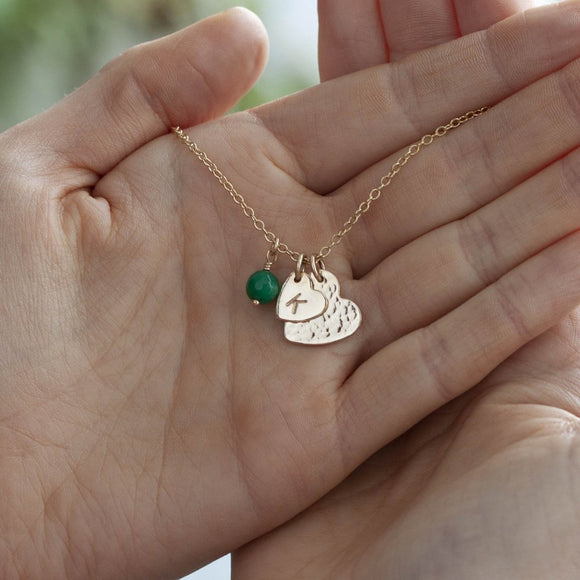 Gold double heart necklace with initial + birthstone - Lulu + Belle Jewellery