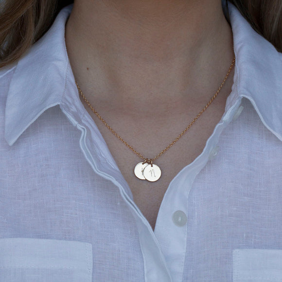 Gold Initial Necklace Multiple Discs in Script - Lulu + Belle Jewellery