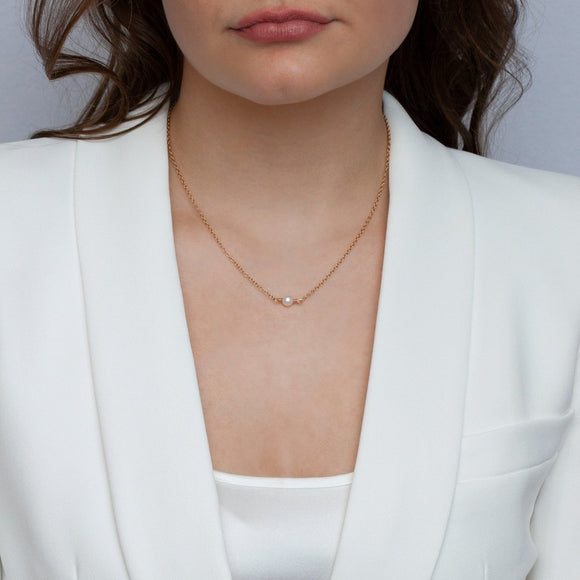 GRACE Suspended Single Pearl Necklace Gold or Silver - Lulu + Belle Jewellery