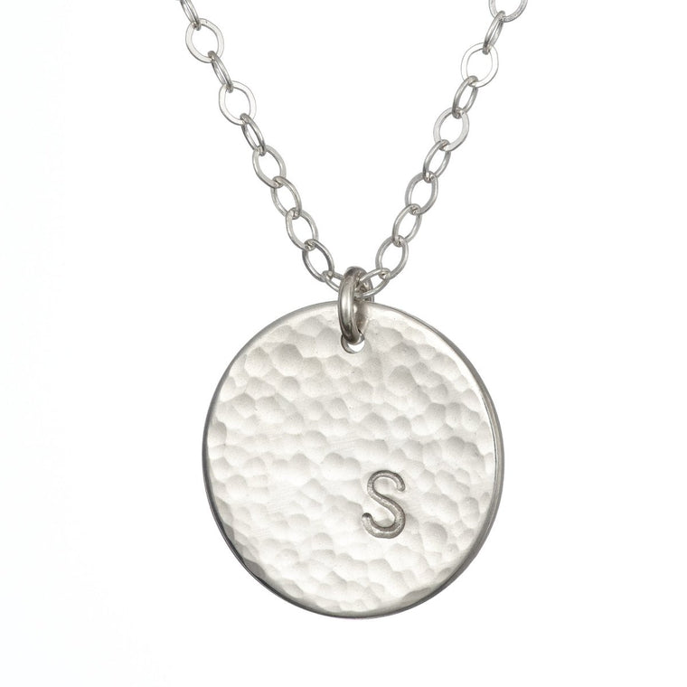 Large Hammered Disc with Initial in Silver - Lulu + Belle Jewellery